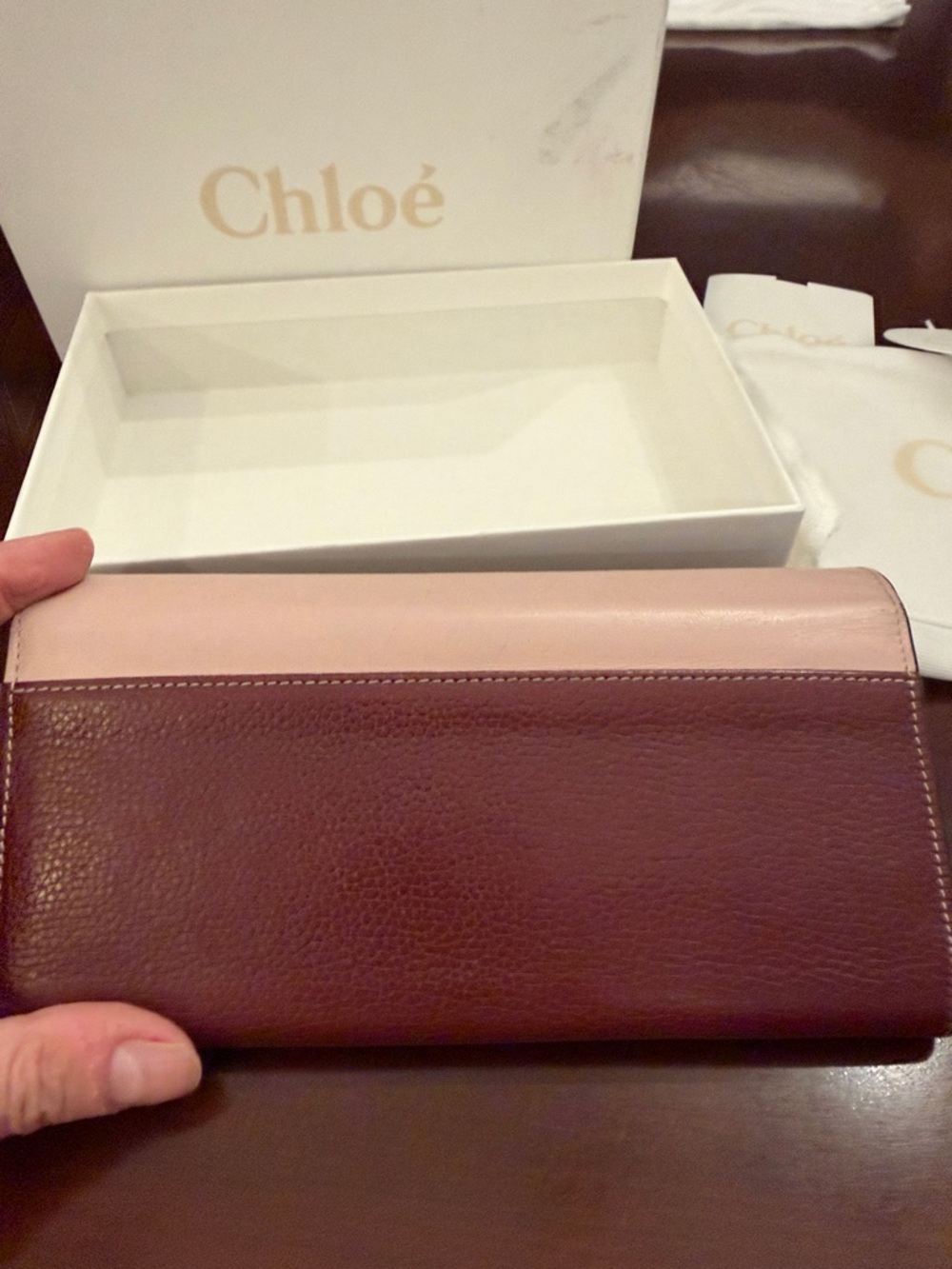 Chloé Colorblock Leather Envelope Wallet in Pink, Taupe & Burgundy - Picture 5 of 12